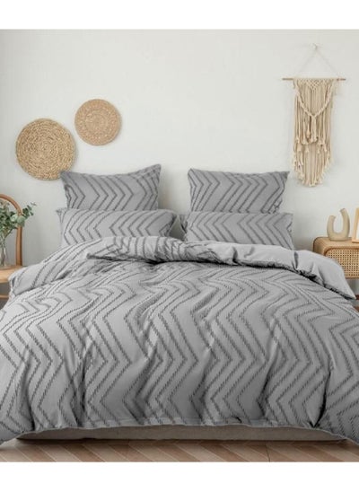 Buy COMFY 6 PC WAVE COTTON SATIN LUXURY COLLECTION ALL SEASON COMFORTER SET 220 X 240 CM LIGHT GREY in UAE