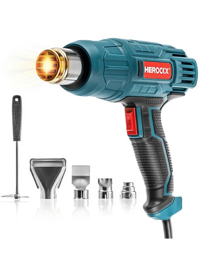 Buy HEROCKX Heat Gun, 2000W Heavy Duty Hot Air Gun Kit Dual Temperature Settings 662℉~1112℉ (350℃-600℃), Overload Protection with 5 Nozzles for Crafts, Shrink Wrapping/Tubing, Paint Removing, Epoxy Resin in UAE