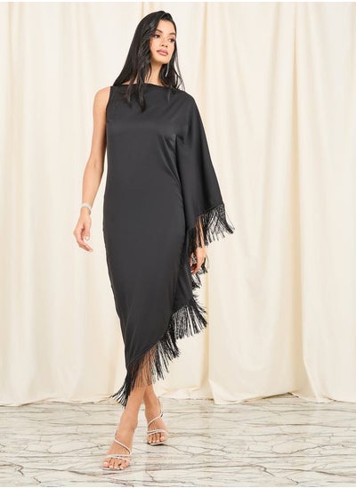 Buy One Sleeve Asymmetric Tassel Detail Midi Dress in Saudi Arabia