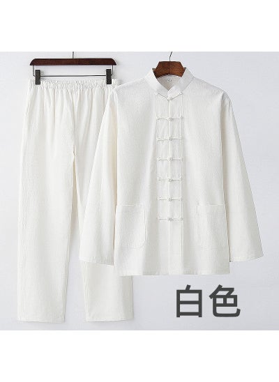 Buy Mens Cotton-Linen Tang Suit Set Autumn White in Saudi Arabia