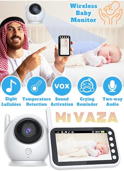 Buy Wireless Baby Monitor with Camera and Audio - 4.3 Inch Screen - Two-way Audio - Temperature Detection - Lullabies - VOX Mode - Night Vision - Crying Reminder in UAE