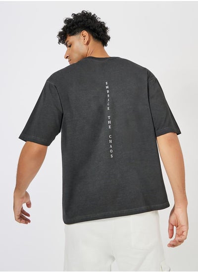 Buy Overdyed Washed Oversized T-Shirt with Minimal Back Print in Saudi Arabia