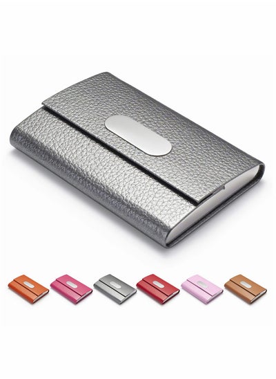 Buy Business Card Holder, PU Leather Slim Business Card Case - Business Card Carrier ID Case/Wallet Pocket Business Name Card Holder for Women and Men - Grey in UAE