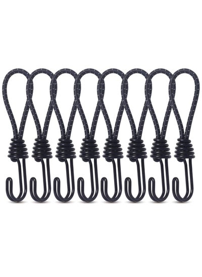 Buy 8mm Bungee Cord Hooks, 8 Pack Heavy Duty Spiral Wire Hooks with Separable Reflective Elastic Rope for Camping, Trucks, and Boats, Black in Saudi Arabia