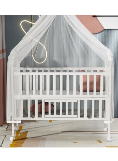 Buy Wooden Babies Bed with Elegant Design with With 3 Heights and Mosquito Net High Quality Wood For 0-4 Years in Saudi Arabia