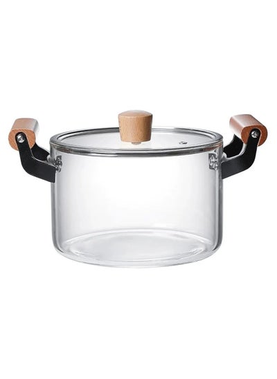 Buy 3L Transparent Glass Pot High Temperature Resistant for Home Use with Open Fire Heating and Double Lid in Saudi Arabia