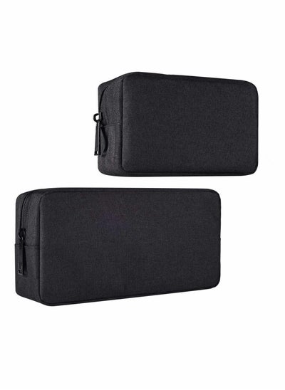 اشتري Universal Electronics Accessories Organizer, 2pack Portable Soft Carrying Storage Case Bag for Charger Usb Cables Memory Cards Earphone Flash Hard, Small and Big black في الامارات