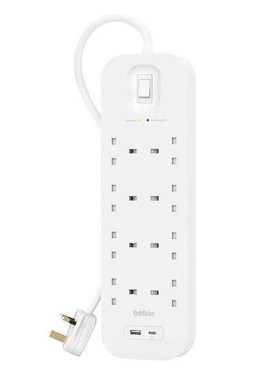 Buy Belkin 8-port power outlet with 18W Type-C PD port and USB-A port in Saudi Arabia