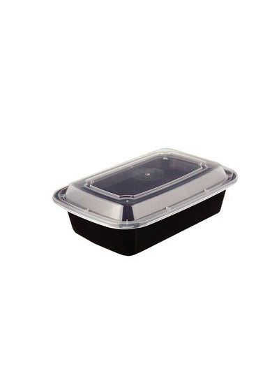 Buy Microwave Container Black Rectangular With Lid 48 Ounces Pack of 12 Pieces. in UAE