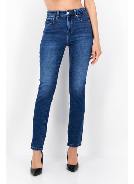 Buy Women Slim Fit Stretchable Washed Denim Jeans, Blue in UAE