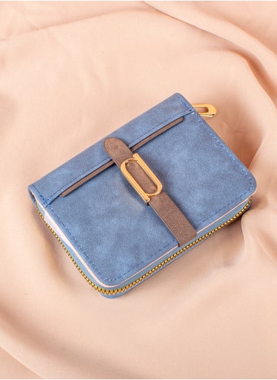 Buy Chamoiseather Leather Flip Wallet & Card Holder with 7 Pockets and Zipped Pocket Blue in Egypt