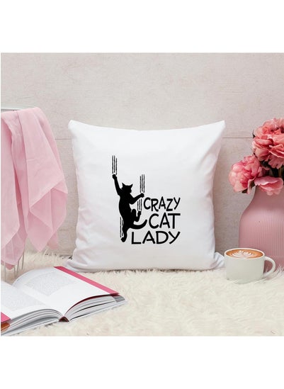 Buy Crazy Cat Lady Quotes Personalized Pillow, 40x40cm Decorative Throw Pillow by Spoil Your Wall in UAE