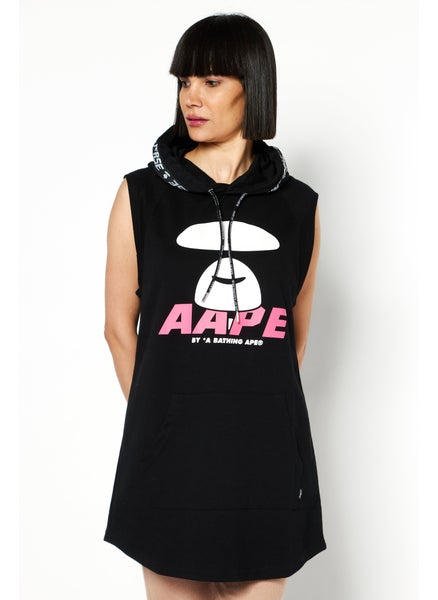 اشتري Women Hooded Graphic Print  Sleeveless Sweatshirt, Black في السعودية