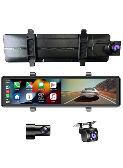 Buy Car Dash Cam 3 Camera Support Apple Carplay Android Auto Wireless Rear View Mirror video Recording WiFi Loop Record DVR App Control 2.5K in UAE