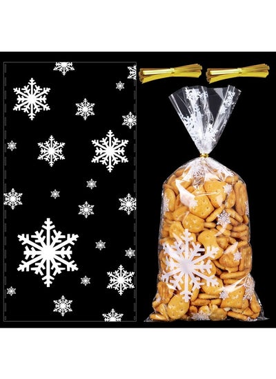 Buy 100Pcs Christmas Cellophane Bags, Clear Snowflake Cookie Candy Treat Bags With Twist Ties For Xmas Holiday Gift Party Favors (White Style 4) in UAE