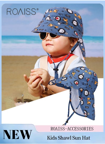 اشتري Kids Shawl Sun Hat, UV Protection Bucket Hat with Fun Cartoon Animal Prints for Boys Girls, Outdoor Travel Beach Age 3-6 Years في الامارات