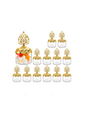 Buy Mini Plastic Candy Cupcake Containers, 12 Pcs Clear Favor Boxes with Gold Dome Lids, Round Cake Stand Dessert Display Plate for Birthday Wedding Holiday Party Supplies in UAE