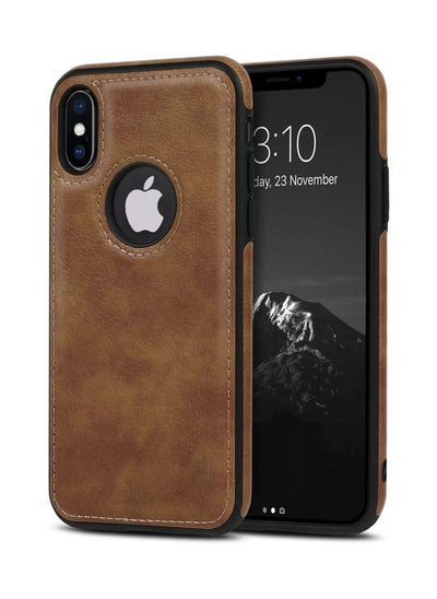 Buy iPhone X Case Luxury Vintage Premium Leather Back Cover Soft Protective Mobile Phone Case for iPhone X/XS 5.8" Brown in Saudi Arabia