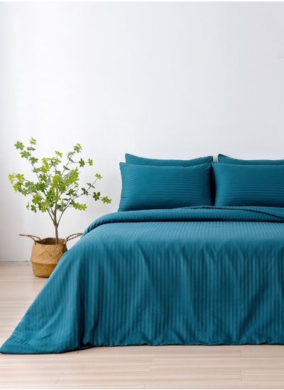 Buy King Size 6 Pieces Premium Satin Stripe Duvet Cover, Solid Pine Green in UAE