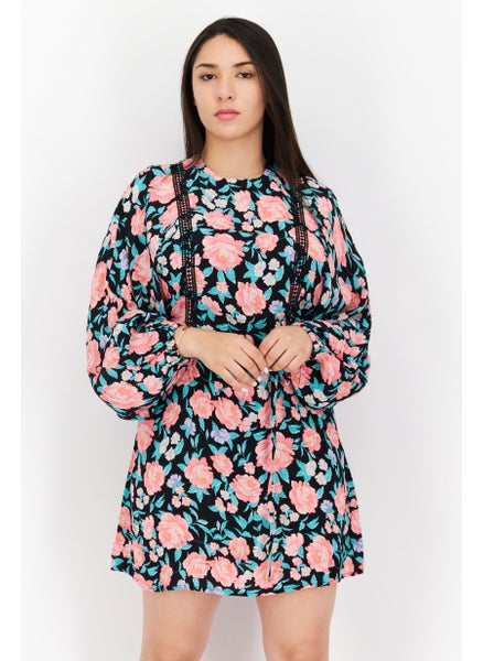 Buy Women Floral Pattern Mini Dress, Pink Combo in Saudi Arabia