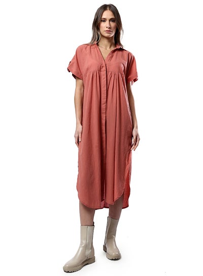 Buy Buttoned Down Coral Midi Dress with Slits in Egypt