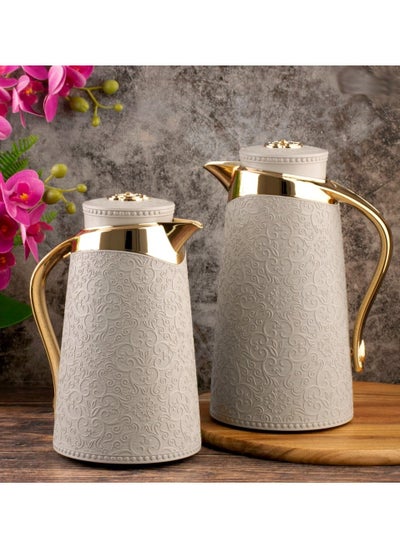 Buy Hasnaa thermos set for tea and coffee from Al Saif, Light gray/Golden in Saudi Arabia