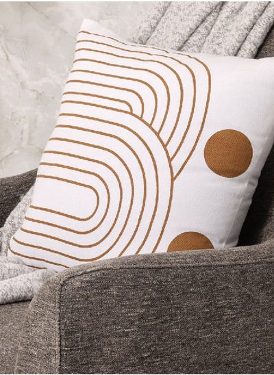 اشتري Mid-Century Filled Cushion, White & Ochre – 45x45 cm في الامارات