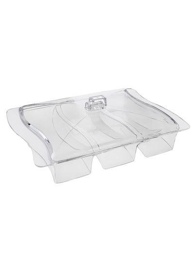 اشتري Alhoora 39x26xH7cm 3 Divider Acrylic Clear Cutlery Tray With Box في الامارات