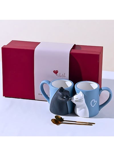 Buy Cat Couple Mug set, Unique Funny Tea Ceramic Cup Set for Bride and Groom, Matching Gift For Birthday, Anniversary, Wedding, Engagement Valentines Day Girlfriend Wife (Cat mug) Red 400ml in UAE