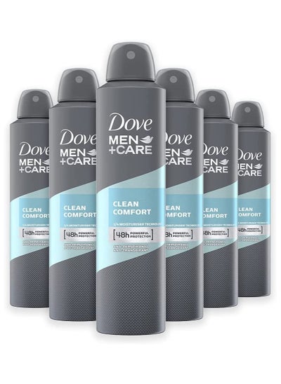 Buy Dove Men+Care Antiperspirant Aerosol Clean Comfort (6 x 250ml) in UAE