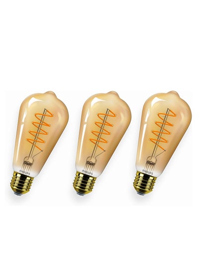 Buy PHILIPS LED Bulb Classic Dimmable, E27, ST64 Filament, Edison Vintage, 4 Watt (Gold, 3 Pieces) in Egypt