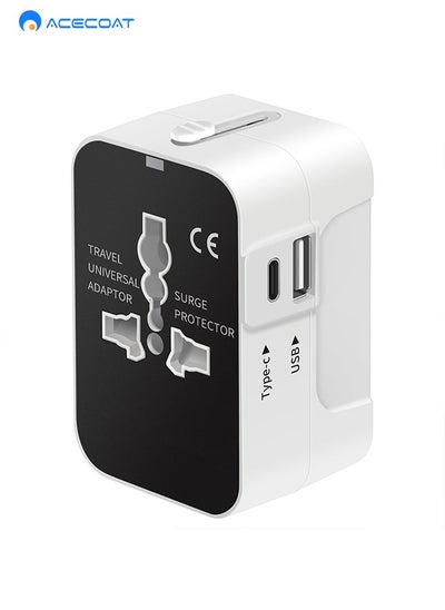 Buy Universal Travel Adapter Worldwide Plug Adaptor with USB-C, International Power Adapter with 2 USB Ports All in One Travel Adaptor Multi USB Wall Charger for European USA UK EU AUS, White/Black in Saudi Arabia