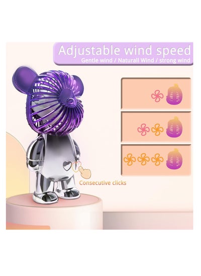 Buy USB Desk Fan Portable Desktop Fan Mini Handheld Fan Rechargeable Battery Powered Fan Adjustable 3 Speeds Colorful Bear Design Table Fan Perfect For Outdoor Office Home And Travel in UAE