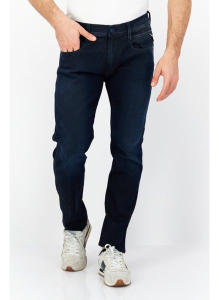 Buy Men Slim Fit Stretchabble Washed Denim Jeans, Navy Blue in UAE