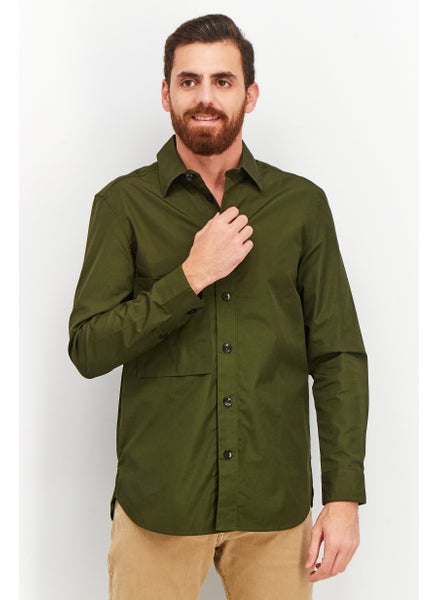 اشتري Men Boxy Fit Solid Long Sleeves Casual Shirt, Dark Olive في الامارات