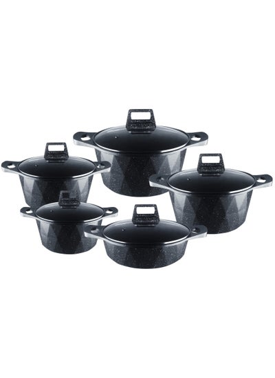 اشتري 10-piece Marble Cookware Set Aluminum Pots And Pans With Non-stick Surface Glass Lids PFOA-free Black 20-24-28-32 Cm (deep Stockpot) + 28 Cm (shallow Stockpot) في الامارات