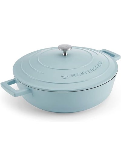 اشتري Shallow Casserole Dish With Lid 4L 28 Cm Lightweight Cast Aluminum Induction Hob And Oven Safe Sky Blue في السعودية