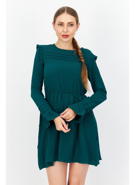 اشتري Women Plain Casual Mini Dress, Green في الامارات