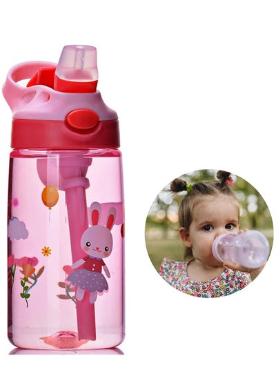Buy Children's Water Bottle, Toddler Cup with Straw Leak-Proof Button to Open, and Durable Plastic Drinking Suitable for Boys Girls Rabbits Indoor Outdoor in Saudi Arabia