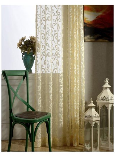 اشتري Flower Tulle Transparent Curtains Beige（132*213） في الامارات