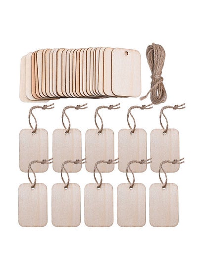Buy 50PCS Unfinished Wood Pieces Rectangle-Shaped Wooden Slice with Hole and for DIY Gift Tag Wedding Party Decor Hanging Label Craft Project Decoration Painting Staining in UAE