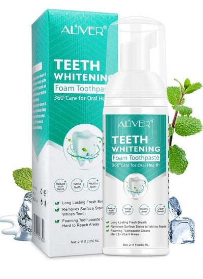 Buy Teeth Whitening Foam Toothpaste 60ml Baking Soda Toothpaste Intensive Stain Removal Toothpaste Travel Friendly Easy to Use Oral Care Toothpaste Replacement Ultra-fine Mousse Foam in UAE