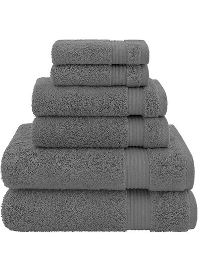 Buy Towel Set Luxury Hotel Quality 500 GSM Genuine Combed Cotton, Super Soft & Absorbent Family Bath Towels 6 Piece Set -  2 Bath Towels, 2 Hand Towels, 2 Washcloths - Dark Grey in UAE