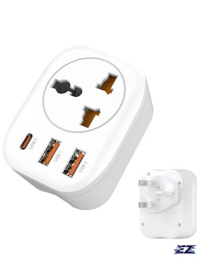 Buy Adapter, Type G Travel Converter, Universal Socket Travel Adaptor with 2USB+Type-C port for Business Trip Holiday Hotel Airport-White in UAE