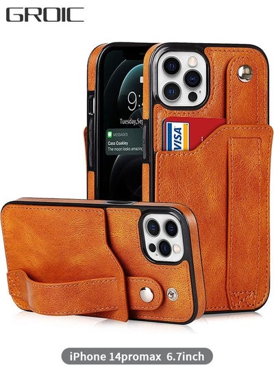 Buy Iphone 14 Pro Max Case 6.7 Inch, Luxury Leather Wallet Style Business Case, Scratch Resistant, Shock Resistant Strap Wrist Strap Card Slot Iphone 14 Pro Max Phone Leather Case in UAE