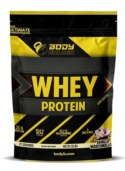 Buy Body Builder 100% whey protein - Vanilla Marshmallow- 2lb, Elite Whey Protein Blend for Optimal Muscle Growth and Recovery, Rich in BCAAs, Glutamine and Digestive Enzymes, perfect post workout fuel in UAE