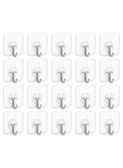 Buy Self Adhesive double sided tap Steel Wall Hooks (Pack of 20) | 1 KG Load Capacity (6 x 6 cm, Silver) in Egypt