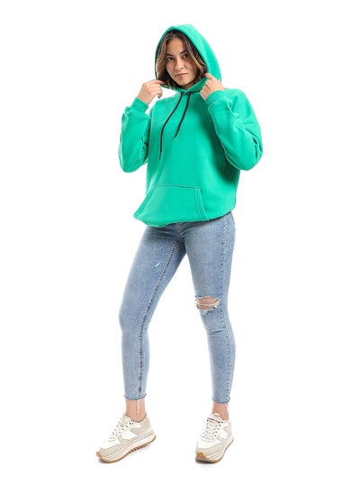 اشتري Emerald Green Fleeced Plain Hoodie_Green في مصر