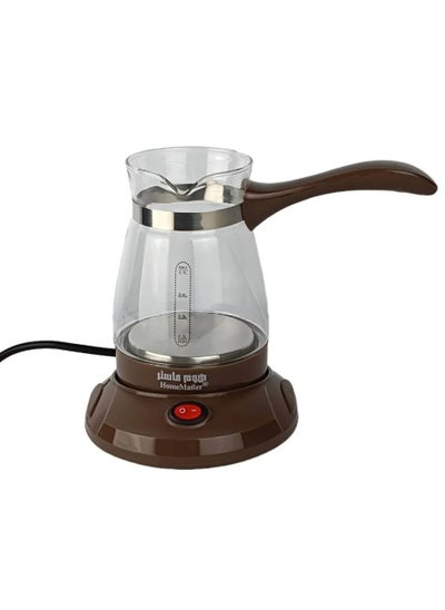 Buy Turkish Coffee Kettle Glass Electric Portable Coffee Maker 500ML Integrated Brown in Saudi Arabia