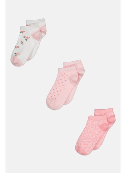 اشتري Kids Girl 3 Pair Plain Ankle Socks, Pink Combo في الامارات